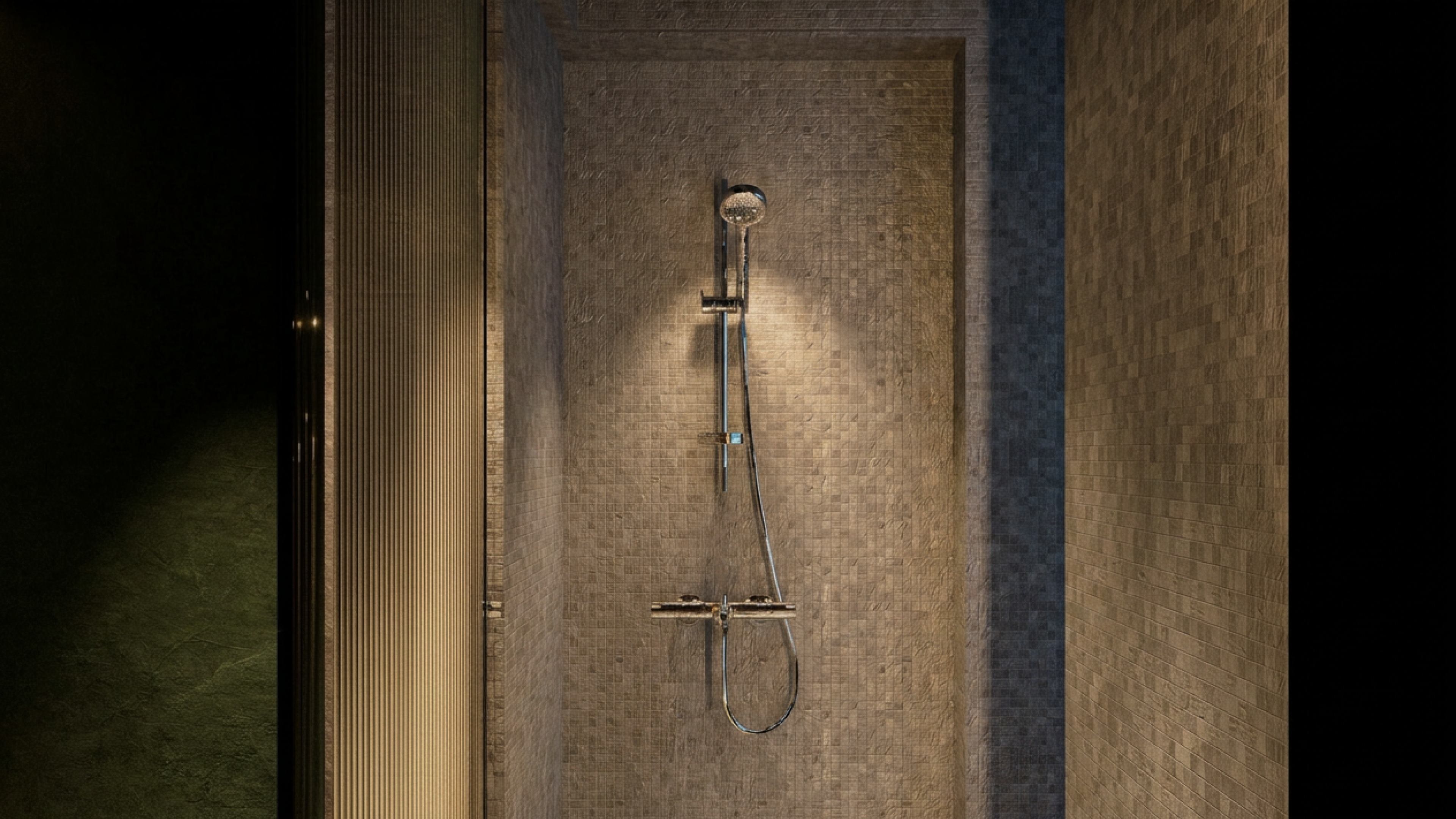 Stone shower and water fixture