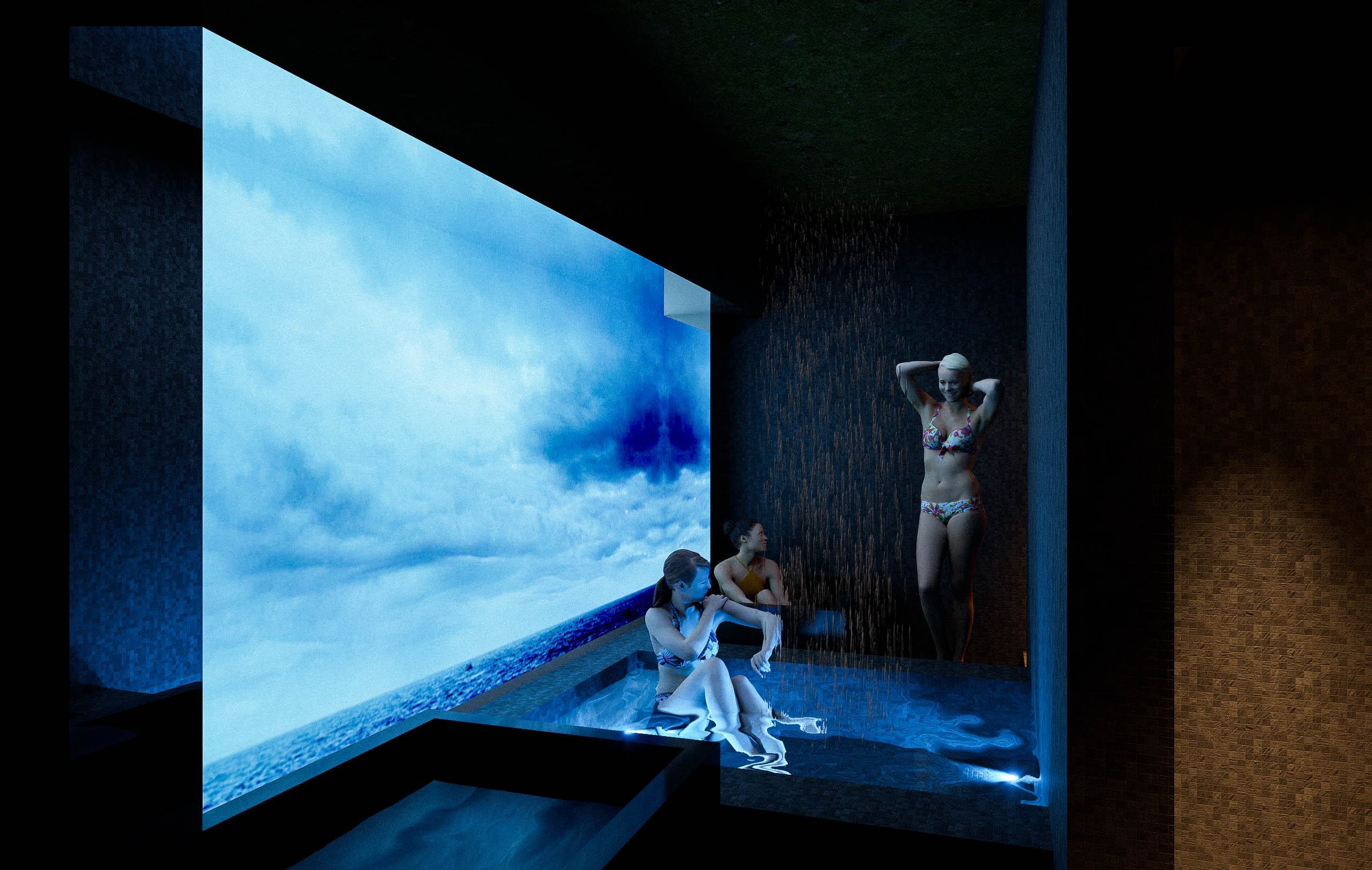 Storm Pool with LED sky, rain and stone surfaces